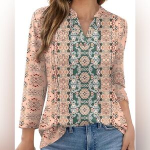 Women's Pink and Green Patterned Top